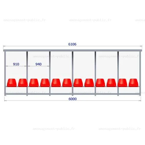Abri de touche monobloc 12 sièges baquet 